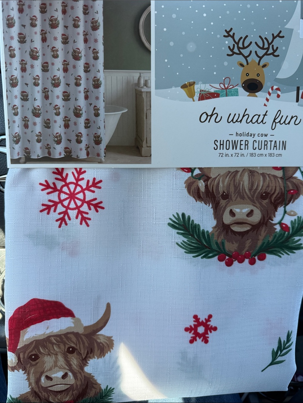 Highland Cow Christmas shower curtain